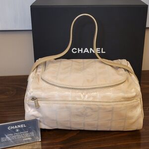 Authentic Chanel Travel Line Vanity Cosmetic Bag With Box and Authenticty Card